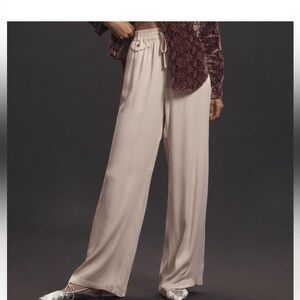 NWT Anthropologie Maeve Beige Cream Straight Leg Pull on Pant L